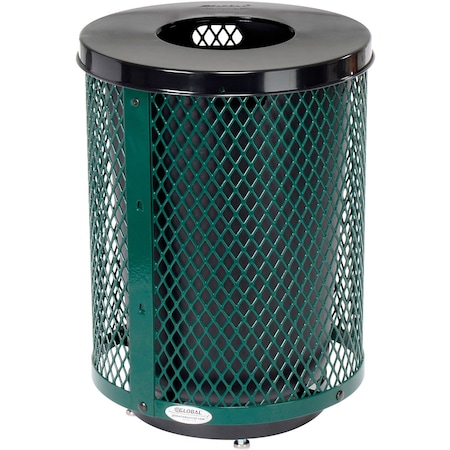 Global Industrial Outdoor Diamond Steel Trash Can With Flat Lid & Base, 36 Gallon, Green 261924GND